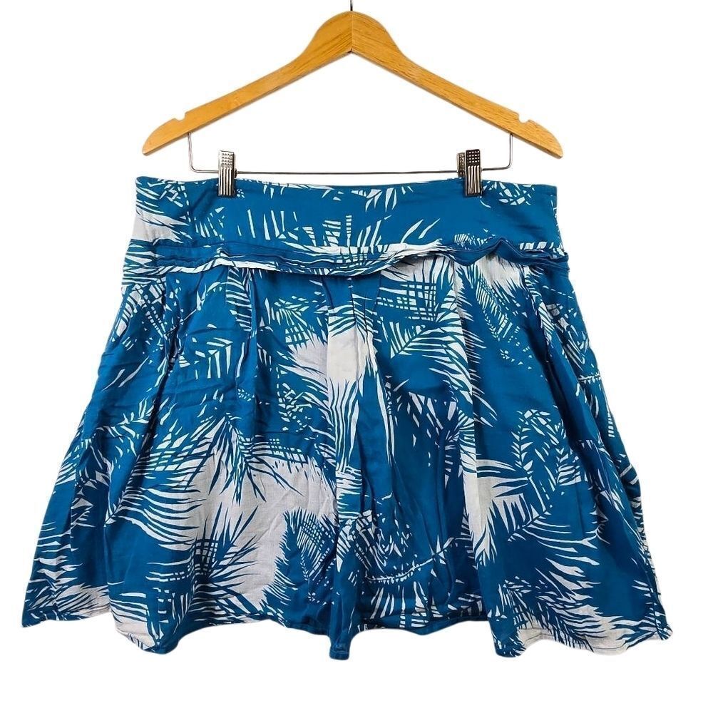 Proenza Schouler Blue and White Palm Print A-Line Skirt